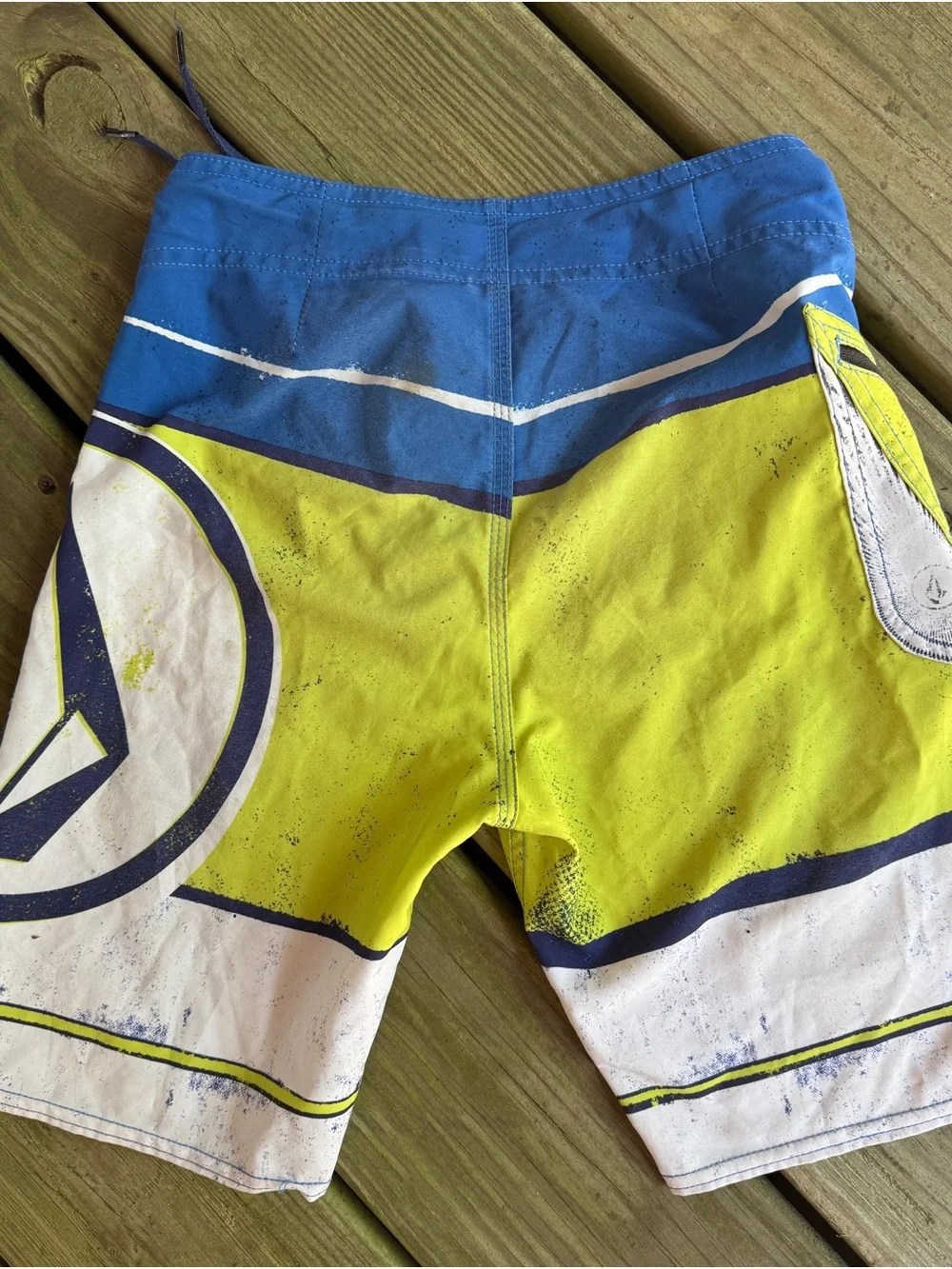 Volcom Boys Lido Ion Board Shorts Swim Trunks Size 24 Lime Blue White